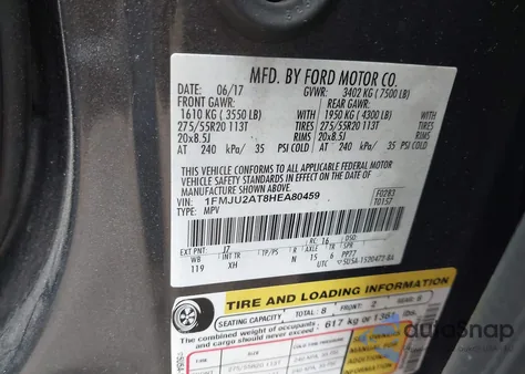 2017 Ford Expedition Limited from USA, damaged, VIN 1FMJU2AT8HEA80459